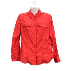 Koppen Women's Coral No Fly Zone Button-Up Adventure Bug Repellent Shirt SZ L